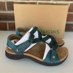 Earth Origins Women’s Stella Blue Leather Flat Heel Strappy Sandals US 7 N NEW